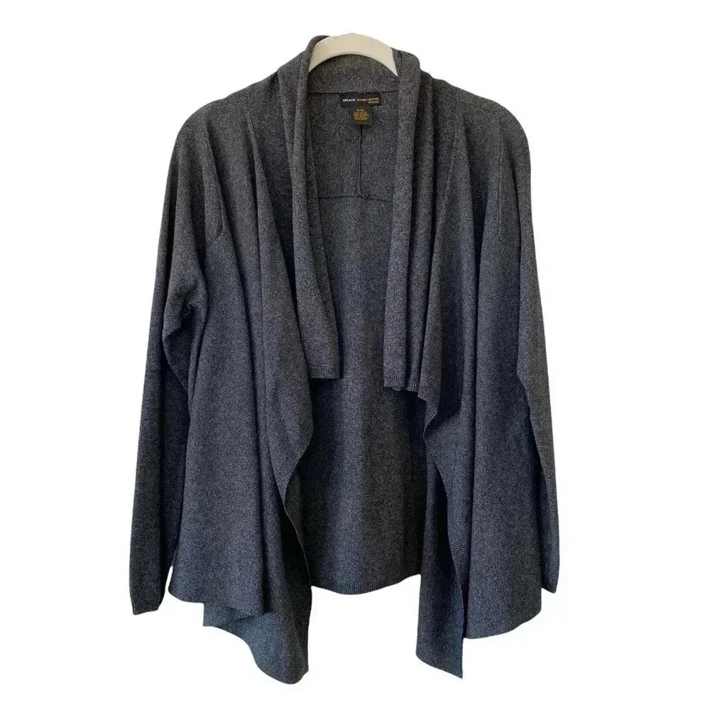 Grace Dane Lewis Gray Open Front Drape Cardigan Medium Petite Long Sleeves